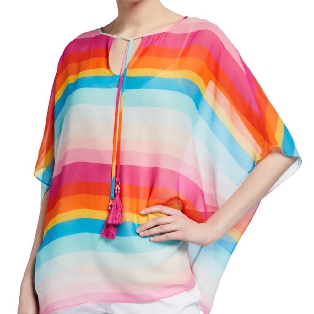 Trina Turk Rainbow Stripe Sobe Silk Top Limited 25th Anniversary